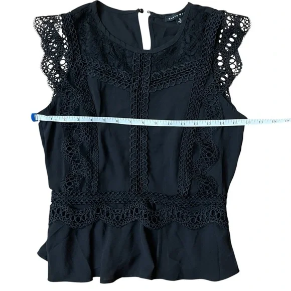 Haute Monde Black Flare Fit Lace Crochet Embroidered Peplum Blouse - Picture 11 of 11